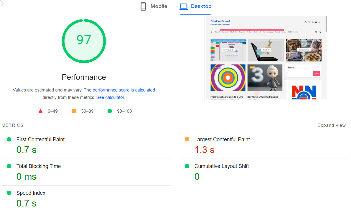 Page speed NonConfirmed.com august 2024